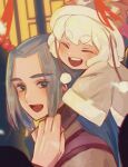  2boys blush child closed_eyes eyebrows_visible_through_hair grey_hair hat luoxiaohei multiple_boys open_mouth smile solatky the_legend_of_luo_xiaohei upper_body white_hair wuxian_(the_legend_of_luoxiaohei) 