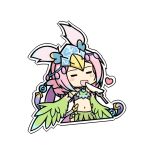  1girl armlet bare_shoulders blue_hair blush_stickers carol_(clover_theater) chinese_commentary closed_eyes clover_theater commentary_request dlrs93 eating feather_hair_ornament feathered_wings feathers fork green_feathers green_wings hair_ornament harpy headdress heart monster_girl multicolored_hair navel open_mouth pink_hair revealing_clothes simple_background solo white_background winged_arms wings 