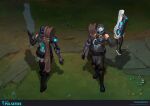  1boy armor artist_name black_gloves character_name full_body gauntlets gloves glowing gun helm helmet highres holding holding_gun holding_weapon jhin league_of_legends multiple_views pants shoes standing vladbacescu weapon web_address 