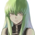  1girl c.c. closed_mouth code_geass green_hair ikuchan_kaoru long_hair looking_at_viewer portrait simple_background smile solo white_background yellow_eyes 