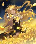  1girl absurdres blonde_hair fate/grand_order fate_(series) flower highres looking_at_viewer open_mouth petals puchu_huang red_eyes solo tears yellow_flower 