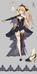  1girl alternate_costume asymmetrical_clothes asymmetrical_legwear black_dress black_nails blonde_hair character_sheet dress earrings ereshkigal_(fate) fate/grand_order fate_(series) full_body high_heels highres jewelry nail_polish puchu_huang red_eyes 