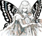  1boy au_(d_elite) bug butterfly butterfly_wings crown fate/grand_order fate_(series) highres male_focus monochrome oberon_(fate) smile solo wings 
