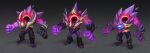  1boy colored_skin dark_star_malphite english_commentary facing_viewer full_body glowing gradient gradient_background grey_background highres horns league_of_legends malphite pink_skin sharp_teeth standing teeth vladbacescu 