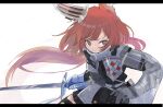  arknights commentary_request flametail_(arknights) highres holding holding_sword holding_weapon konota_ko redhead sword tagme weapon 