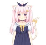  1girl animal_ears bow bow_hairband cat_ears cat_girl cat_tail choker dress hair_ornament hairband hoshinoya_miya ikataruto indie_virtual_youtuber long_hair official_art pale_skin pink_eyes pink_hair star_(symbol) star_hair_ornament tail tail_bow tail_ornament virtual_youtuber 