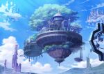  ashiya_azumi blue_sky bridge city clouds commentary_request day fantasy floating_city highres mountain nature no_humans original scenery sky 