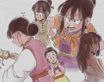  1girl 2020 anger_vein angry arms_at_sides bangs bare_arms black_hair blunt_bangs bracelet breasts chi-chi_(dragon_ball) chi_(cmon_57) china_dress chinese_clothes cropped_torso dragon_ball dragon_ball_z dress earrings eyelashes facing_away fingernails floral_print furrowed_brow green_dress grey_background hair_bun hair_down hair_slicked_back hair_strand hand_up hands_on_hips hands_on_own_cheeks hands_on_own_chest hands_on_own_face highres jewelry light_blush long_hair long_sleeves looking_back medium_breasts multiple_views muted_color naked_towel neckerchief obi orange_neckerchief parted_lips pink_dress profile purple_dress purple_neckerchief rattle red_sash sash shy side_slit sidelocks simple_background sleeveless sleeveless_dress smile tassel_hair_ornament towel upper_body v-shaped_eyebrows yellow_dress younger 
