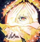  1boy 302 blonde_hair close-up eyelashes frilled_sleeves frills highres lio_fotia male_focus own_hands_together promare solo violet_eyes 