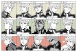  angry blush curly_hair expression_chart expressions guido_mista happy haruko_(chikadoh) heart jojo_no_kimyou_na_bouken kiss kissing_hand male_focus monochrome multiple_views official_style sad shaded_face smile surprised translation_request vento_aureo 