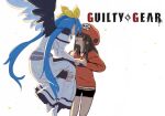  blue_hair brown_hair closed_eyes couple dizzy_(guilty_gear) dress guilty_gear guilty_gear_strive long_dress looking_at_another may_(guilty_gear) pirate_hat twintails wings yuri 
