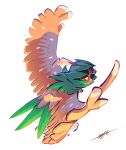  absurdres beak commentary decidueye full_body highres likey no_humans open_mouth orange_eyes pokemon pokemon_(creature) signature simple_background solo white_background 