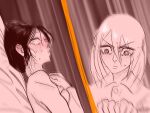  2girls after_masturbation bed blush caught christa_renz greyscale meow25meow monochrome multiple_girls shingeki_no_kyojin short_hair sweat tears ymir_(shingeki_no_kyojin) 