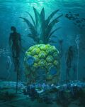  absurdres air_bubble beeple bubble chain coral corpse food fruit highres no_humans pineapple scenery school_of_fish spongebob_squarepants sunlight underwater 