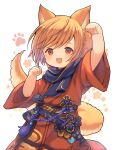  1boy animal_ears bangs blonde_hair blush dog_boy dog_ears dog_tail highres looking_at_viewer marekamico original paw_pose paw_print red_eyes simple_background smile solo tail white_background 