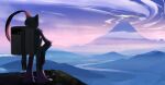  1other cliff clouds commentary_request dark energy fog from_behind hand_on_hip haru_akira highres hill mountain outdoors pokemon pokemon_(creature) pokemon_(game) pokemon_legends:_arceus scenery sky sneasler standing twilight 