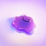  artist_name closed_mouth commentary crying crying_with_eyes_open ditto english_commentary lying no_humans on_back pikaole pokemon pokemon_(creature) purple_background simple_background smile solid_circle_eyes tears watermark 