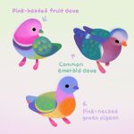  animal animal_focus arrow_(symbol) artist_name beak bird closed_eyes closed_mouth commentary dove english_commentary english_text gradient gradient_background no_humans original pigeon pikaole pink_background simple_background solid_circle_eyes standing watermark yellow_background 