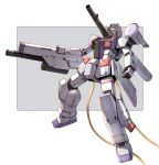  arm_cannon blue_eyes cable gundam highres looking_ahead mecha mobile_suit open_hand original science_fiction shoulder_cannon solo takahashi_masaki v-fin visor weapon 