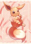  :3 absurdres blush brown_eyes character_name closed_mouth dated eevee framed full_body heart highres no_humans okoge_(simokaji) pink_background pokemon pokemon_(creature) signature smile solo symbol-only_commentary 