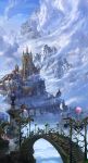  bridge castle cloud cold dragon fantasy highres landscape original scenery sky snow ucchiey 