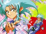  earrings japanese_clothes jewelry kimono ryo_ohki ryoko ryou-ouki ryouko_(tenchi_muyou!) spiked_hair tenchi_muyo tenchi_muyou! wallpaper yellow_eyes 