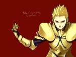  armor blonde_hair character_name fate/stay_night fate_(series) gilgamesh male red red_eyes smile smug solo title_drop 