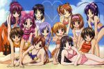  beach bikini braid brown_eyes brown_hair chikage everyone haruka hinako kaho karen loli mamoru marie megami multiple_girls nitta_yasunari official_art rinrin sakuya shirayuki sister_princess swimsuit tankini twintails yotsuba 