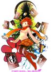  1girl boots brown_hair card female_protagonist_(persona_3) floating_card gassun hair_ornament hairclip highres megaten pantyhose persona persona_3 persona_3_portable red_eyes scarf skirt solo sweater 