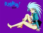  blue_hair bow breasts cleavage earrings japanese_clothes jewelry kimono ryouko_(tenchi_muyou!) sitting spiked_hair tenchi_muyo tenchi_muyou! wallpaper yellow_eyes 