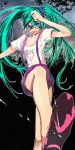  angry aqua_eyes aqua_hair bad_id bespectacled glasses hatsune_miku highres legs long_hair shorts solo suspenders tcb twintails very_long_hair vocaloid 