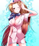  blush breasts brown_eyes brown_hair earrings flight_attendant gyakuten_kenji gyakuten_saiban hat jewelry long_hair rumiya_(superslug) scarf shiraoto_wakana solo very_long_hair wink 