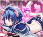  blue_eyes blue_hair bow bowl cat_ears cat_tail fingerless_gloves gloves imoko imoko65 male milk soma_(tartaros) tail tartaros_online 