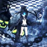  1girl black_rock_shooter black_rock_shooter_(character) boots chain checkered dead_master gingami glowing glowing_eyes midriff nagomi_no_ame skull sword weapon 
