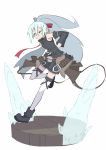  belt boots detached_sleeves gloves hair_ribbon ice long_hair navel original ponytail ribbon shorts snowdrop solo thigh-highs thighhighs vane very_long_hair white_eyes white_hair white_legwear white_thighhighs 
