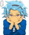  blue_hair glasses headphones inazuma_eleven male otomura_gakuya solo stare violet_eyes 