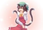  ami_(artist) brown_eyes brown_hair cat_ears cat_tail chen earrings hat jewelry multiple_tails nazal short_hair solo tail touhou 