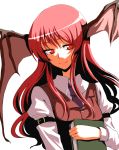  book face head_wings koakuma kumadano long_hair red_eyes red_hair redhead smile touhou wings 