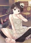  :o bare_shoulders barefoot black_eyes boots bow chair dress feet hat high_heels idolmaster kikuchi_makoto kisugi_akira mini_top_hat shoes short_hair single_shoe sitting solo top_hat white_dress 