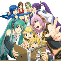  aqua_eyes aqua_hair blonde_hair blue_eyes blue_hair book brown_eyes brown_hair green_eyes green_hair gumi hair_ornament hair_ribbon hairclip hatsune_miku headphones kagamine_len kagamine_rin kaito kamui_gakupo long_hair megurine_luka meiko momopanda navel necktie pink_hair ponytail purple_hair reading ribbon scarf short_hair smile twintails vocaloid 