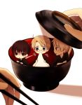  america_(hetalia) arm_up axis_powers_hetalia bad_id biting blonde_hair blue_eyes bowl brown_eyes brown_hair chopsticks glasses gloom_(expression) hands in_bowl in_container japan_(hetalia) japanese_clothes kimono miniboy mouth_hold multiple_boys nanasekayu nervous open_mouth shadow simple_background sweatdrop united_kingdom_(hetalia) 
