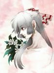  earrings efuo flower fujiwara_no_mokou hair_ribbon jewelry leaf long_hair portrait profile red_eyes ribbon silver_hair touhou 