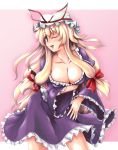  breasts cleavage dacho hat large_breasts long_hair purple_eyes ribbon solo touhou violet_eyes wink yakumo_yukari 