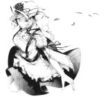  food fruit grapes hat leaf light_smile looking_up monochrome ribbon sawasawa short_hair solo suspenders touhou 