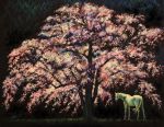  cherry_blossoms horse ooneda_makoto original signature traditional_media tree wind 