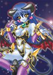  armor astaroth blue_hair cleavage demon earrings horns shinrabansho sparkles succubus tail wings yellow_eyes 
