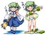  detached_sleeves frog green_eyes green_hair hair_ornament highres kochiya_sanae panties short_hair striped striped_panties sukiyo touhou underwear 