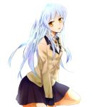  artist_request blazer blue_hair long_hair momoi_(clv100) school_uniform skirt tachibana_kanade yellow_eyes 