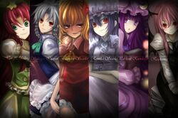  blue_eyes blue_hair braid column_lineup dsakuraff english flandre_scarlet hat head_wings hong_meiling izayoi_sakuya koakuma long_hair maid maid_headdress patchouli_knowledge purple_eyes purple_hair red_eyes red_hair redhead remilia_scarlet ribbon short_hair side_ponytail silver_hair the_embodiment_of_scarlet_devil touhou twin_braids violet_eyes 