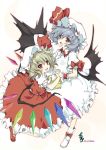  bat_wings blonde_hair blue_hair fang flandre_scarlet hat holding_hands multiple_girls purple_hair red_eyes remilia_scarlet short_hair siblings sisters touhou wings won won_(az_hybrid) wrist_cuffs 